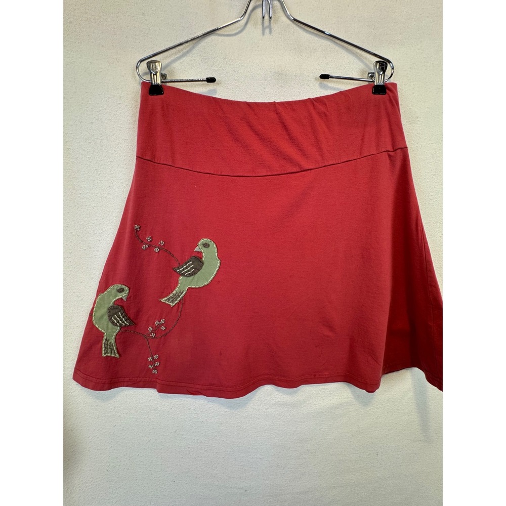 Rising Sun Skirt Red Cotton Bird Applique A-Line Mini Skirt Made in Nepal Medium